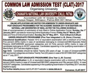 CLAT 2017 Notification