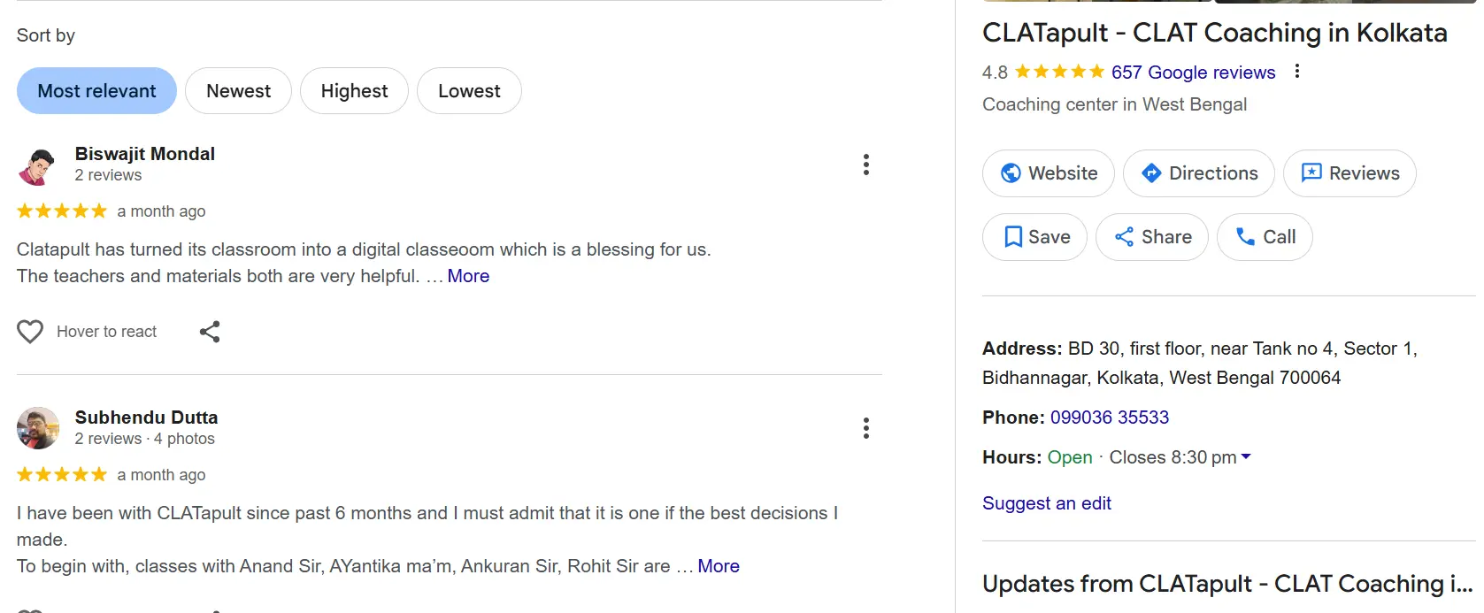 CLATapult Kolkata Google Reviews